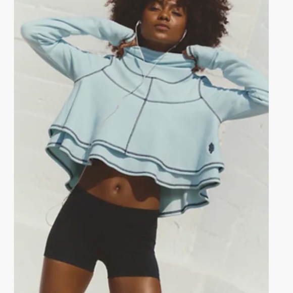 Free People Tops - Z956. Free People First Place Pullover Light Blue Layered Crop Sweatshirt NWT
